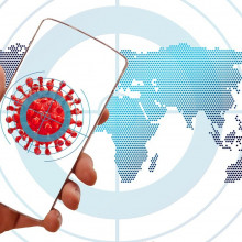 graphic of a mobile phone with global backdrop