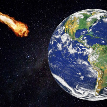 An asteroid shooting towards the Earth.