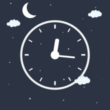 clock surrounded by clouds and moon