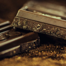 Close-up of a dark chocolate bar.