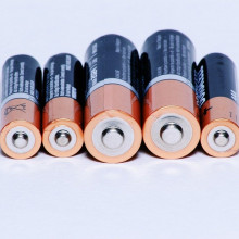 A row of double and triple A batteries.