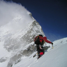 Someone climbing the Matterhorn.