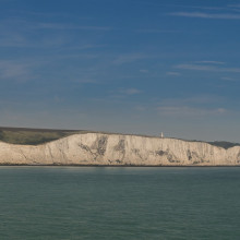 The white cliffs of Dover viewed from the sea.