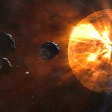 Illustration of asteroids travelling towards Earth