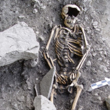 Ancient hunter gatherer skeleton from the Balkans. These people were already gathering cereals before farming arrived in the region