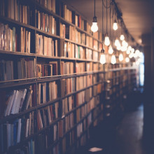 Bookshelves in a library