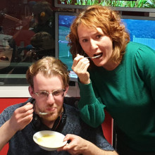 Ljiljana Fruk and Phil Sansom sampling a Croatian custard recipe