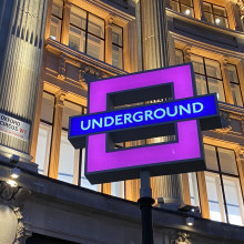 London Underground sign in the shape of a square. 