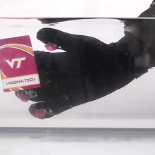 The Octa-glove holding a card underwater