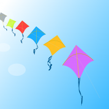 A line of kites in the sky