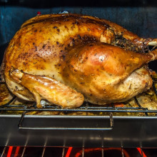 A roast turkey still in the oven