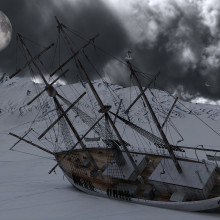 A ship submerged in Arctic ice Arctic ship wreck
