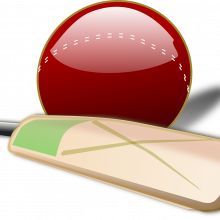 A cartoon of a cricket bat and cricket ball