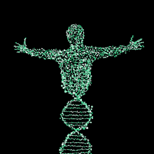 A figure rising out of a strand of DNA.
