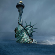 the Statue of Liberty sinking into water