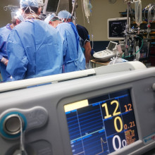 Medical staff attending an emergency in a hospital.