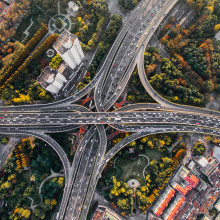 A birds eye view of a busy highway