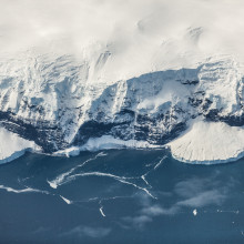 The coast of Antarctica from a bird's-eye view.