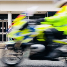 Police motorcyclist in hi-vis jacket