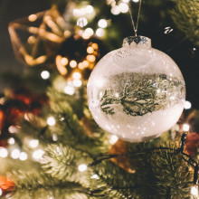 A bauble on a Christmas tree