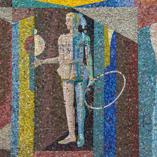 A mosaic with a female figure.