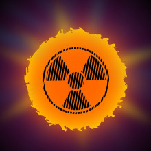 radioactivity symbol overlaid on the sun