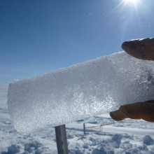 An ice core segment extracted in Antarctica