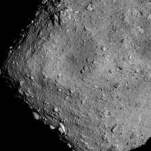 The asteroid Ryugu, out between the orbit of Earth and Mars, as photographed by the JAXA Hayabusa2 spacecraft.