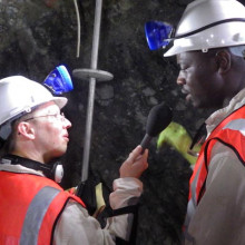 Chris Smith speaks to miners and geologists deep underground at the driefontein mine in South Africa