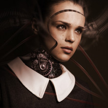 An image of a woman with cybernetic components beneath her skin