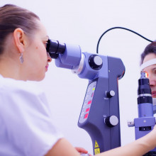 A patient undergoing eye examination