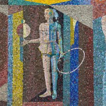 A mosaic with a female figure.