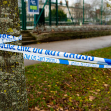 Crime scene tape over a tree