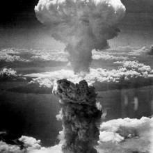 The mushroom cloud over Nagasaki in World War 2.