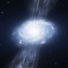 Artistic impression of gas accretion on a high redshift galaxy.