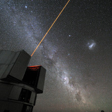  A laser beam launched from VLT´s 8.2-metre Yepun telescope crosses the majestic southern sky and creates an artificial star at 90 km altitude in the high Earth´s mesosphere. The Laser Guide Star (LGS) is part of the VLT´s Adaptive Optics system and...