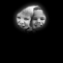 Human eyesight - two children and ball with retinitis pigmentosa or tunnel vision