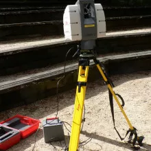 This terrestrial Lidar (light detection and ranging) scanner (TLS) may be used to scan buildings, rock formations, etc., to produce a 3D model.