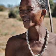 A San (Bushman) who gave us an exhibition of traditional dress and hunting/foraging behaviour.