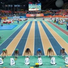 Women 60 m final during Doha 2010 World Indoor Championships