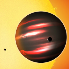 The distant exoplanet TrES-2b, shown here in an artist's conception, is darker than the blackest coal.