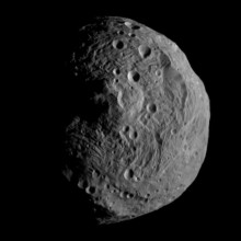 Asteroid 4 Vesta from Dawn on July 17, 2011. The image was taken from a distance of 9,500 miles (15,000 km) away from Vesta.