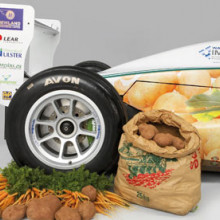 Car made from carrots and potatoes and driven on chocolate