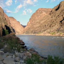 View of the western Grand Canyon and the Colorado River from the canyon bottom.